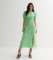 New Look Green Floral Keyhole Split Midi Dress